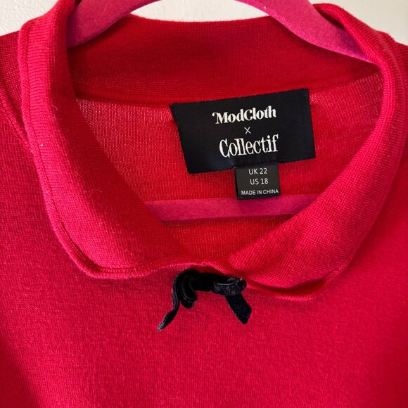 Collectif Red Knit Polo Sweater – Short Sleeve Retro Top, Size 18 - Picture 5 of 9